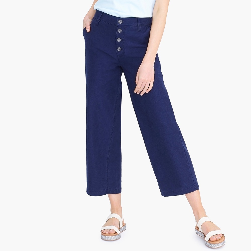 J. Crew Wide Leg Button Front Pant Cotton Navy